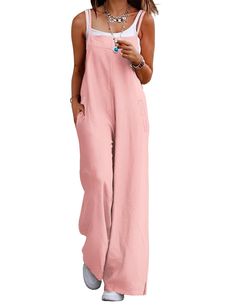 PRICES MAY VARY. Indulge in the comfort and softness of our long bib pants jumpsuit. These summer jumpsuits for women are made of 100% cotton. Soft, comfortable and airy for hot summer and humid days. As a bohemian overalls for women, that can be eye-catching in the crowd,these long bib pants will add a splash of color to your summer wardrobe. Adjustable Spaghetti Straps, Side Split Wide Leg, Loose Waist, Ankle-Length Cropped, Low Crotch, 2 Inserting Pockets on the Front.You can put some small i Bohemian Overalls, Summer Jumpsuits For Women, Wide Leg Overalls, Summer Jumpsuits, Overalls For Women, Pants Jumpsuit, Trendy Jumpsuit, Womens Closet, Jumpsuit Summer