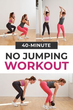 a group of women doing no jumping workouts with the words 40 - minute no jumping workout