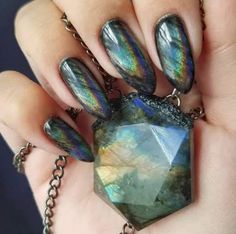 Bestie Black, Crystals Labradorite, Crystal Nails, My Bestie, Dream Nails, Funky Nails, Big Deal, Nails Art