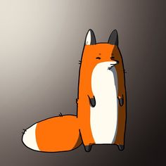 an orange and white fox sitting on top of a gray floor next to a wall