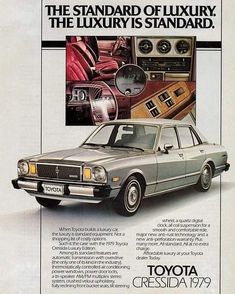 an advertisement for the new toyota cressia from 1971, with information about the car's interior