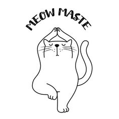 a black and white drawing of a cat with the words meow mash on it