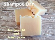 "Tea Tree Oil and Lemongrass Solid Shampoo Bar  With a fresh, natural scent, this solid shampoo bar is formulated to handle all hair types, including thin, oily, thick and textured hair. This bar cleanses hair without stripping it, and the Sweet Almond Oil, Jojoba Oil and Shea Butter naturally nourish hair. This was created as a Shampoo Bar, but can also be used as a Facial & Body Bar. These handmade shampoo bars contain NO detergents or chemicals (like commercial shampoos) so they don't strip your hair and scalp of the natural oils which keep your hair and scalp healthy and protected. Your scalp produces less oil when it is not continually being stripped down and becomes less oily with prolonged shampoo bar use. How to Use: Wet both hair and the shampoo bar. Glide the shampoo bar down the Lush Shampoo Bar, Homemade Shampoo Bar, Handmade Shampoo, Butter Tea, Mint Shampoo, Solid Shampoo Bar, Homemade Shampoo, Solid Shampoo, Lemongrass Essential Oil