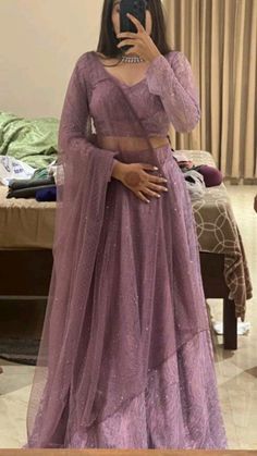 Lehanga Styles Modern, Lavender One Piece Dress, Levander Color Lehenga, Soft Lehenga Designs, Trending Indian Suit Styles, Very Simple Lehenga, Pastel Color Suits Indian, Lavender Lehenga Designs, Simple Lehenga Full Sleeve