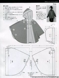 an image of the pattern for a hooded coat with hood and sleeves, as well as instructions