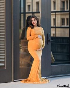 Olivia Mark - Lace Maternity Round Neck Train Maxi Dress for Photography Purposes Maternity Photography Dress, Lace Maternity Gown, Vacation Maxi Dress, Maternity Long Dress, Ginger Dress, Photography Dress, Dress Photography, Maternity Gown, Linen Shirt Dress