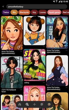 an iphone screen with many different avatars on the same page, including two girls and one