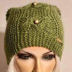 I Designed And Hand Knitted This Slouch, Beanie, Hat, Cap. Olive / Army Green Hat With Layered Folded Top And Braided Ties . Braids / Cables Gand Knit Design With Center Matt Hold Beads. Very Cozy Warm Roomy And Great For Long Haired. Patriotic Hip Chic Slouchy Winter Hat. Roomy, Cozy Warm. One Of A Kind, Designer Original Hip Boho Chic Hat. Designed And Hand Knitted In California, Usa. See All Of My Original Designs Four Seasons Trendy Fine Hand Knits Listed Under “ Hand Knits 2 Love” In My Bou Green Braids, Free People Hat, Wide Brim Felt Hat, Chic Hat, Hand Knits, Straw Cowboy Hat, Red Beanie, Slouch Beanie, Fall Hats