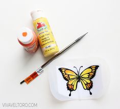 the supplies needed for painting butterflies are shown