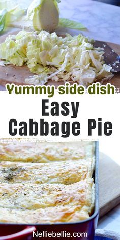 an easy cabbage pie recipe is shown in this collage with the title text overlay