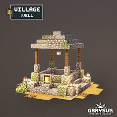 an image of a small house made out of rocks and stones with the text village well