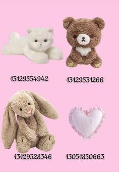 stuffed animals are shown on a pink background with the numbers in different styles and colors