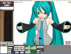 a cartoon character with long blue hair is looking at the computer screen and has her hands on her hips