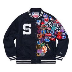 Supreme x New Era x MLB Varsity Jacket 'Black Multi-Color' SUP-SS20-573 Supreme Logo, Jacket Design, New York Yankees, Jacket Outfits, Outerwear Jackets, New Era, Varsity Jacket