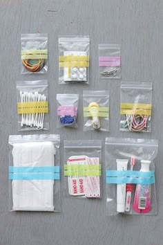 various items are wrapped in clear plastic bags