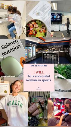 the collage shows images of women in sports and health related items, including t - shirts that say i will be a successful woman in sports