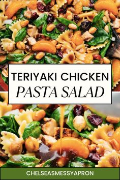 the cover of teriyaki chicken pasta salad