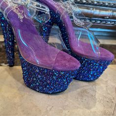 Purple Rhinestone Pleaser Heels Used Once On Indoor Shoot Great Condition!! Pleaser Heels, Pleaser Shoes, Purple Rhinestone, Dance Fashion, Girly Shoes, Women Shoes, Heels, Purple, Women Shopping