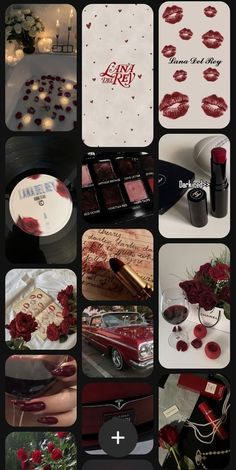 many different pictures with lipstick and roses on them