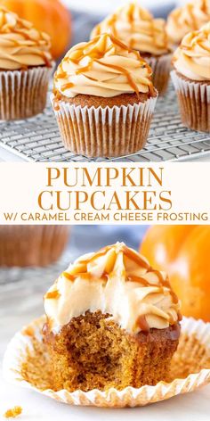 pumpkin caramel cupcakes with caramel cream cheese frosting