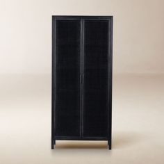 a tall black cabinet with two doors