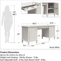 an image of a computer desk with measurements for the top and bottom drawers, side by side