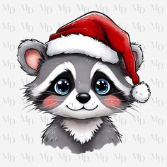 a raccoon wearing a santa hat