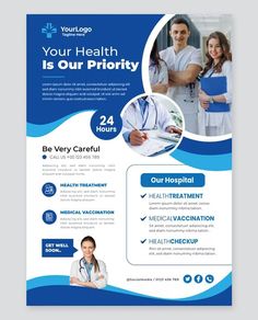 a medical flyer template with doctors and nurses in the background, it is designed to look like