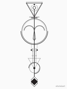 a drawing of a clock with geometric shapes