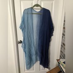 Multi Blue Shade Kimono With Fringe Trim. Light Weight High/Low Smoke Free/Pet Free Home Pit/Pit 32” Shoulder/Hem 32”/ 44”. Approx Kimono With Fringe, Fringe Trim, High & Low, High Low, Color Blue, Womens Tops, Trim, Pet, Women Shopping