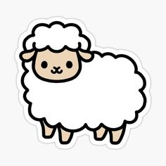 a white sheep sticker with a black face on it's head, standing in front of a gray background