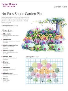 a cross stitch pattern with flowers and plants on the front, no - fuss shade garden plan