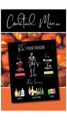 Take your spooky to the next level with our Pick Your Poison Menu with his and hers signature drink choices.  Perfect for your Halloween Party. Pick Your Poison Sign, Poison Sign, Signature Cocktail Menu