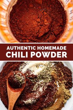 homemade chili powder recipe in a bowl with wooden spoon