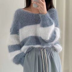 Winter Outer, Patchwork Sweater, Lazy Style, Girl Sleeves, Wearing Style, Outer Wear, Off Shoulder Sweater, Loose Style, Loose Sweater