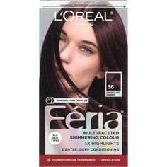 With L'Oreal Feria permanent hair color, what you see is the shimmer. Multi-Faceted shimmering color with 3X highlights delivers intensified, brilliant results. Inspired by fashion, Feria offers a twist on the traditional and gives edgy hair color - from bright red, platinum blonde, rose gold, metallic brown, to blue black hair color, these hair dye kits will transform your hair. Feria's prismatic color spectrum is custom-blended by L'Oreal master colorists for bold, head-turning shades – no app Loreal Hair Dye, Loreal Paris Feria, Feria Hair Color, Deep Black Hair, Silver Hair Dye, Blue Black Hair Color, Edgy Hair Color, Loreal Hair Color, Blue Black Hair