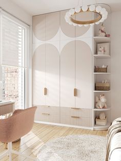 a bedroom with white walls and wooden floors