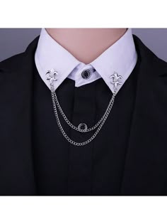 Plateado  Collar  Aleación de zinc   Embellished Shirt Collar Jewelry, Shirt Collar Accessories, Chain Collar Necklace, 19th Century Accessories, Day Collar For Subs Men, Masculine Jewelry For Men, Fancy Male Clothes, Glasses Chain Fashion, Nonbinary Jewelry