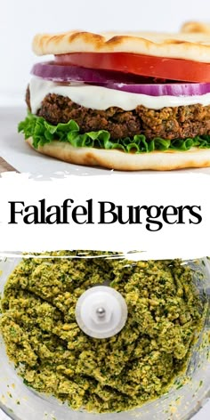 the ingredients for falafel burgers in a food processor