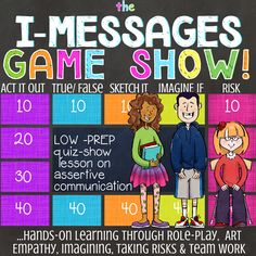 the i - messages game show poster is shown with an image of two children and one man