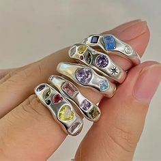 Size: Adjustable Bapesta Ring, Funky Ring Set, Grunge Jewelry Ring, Cheap Multicolor Y2k Style Jewelry, Accessories Png Rings, Indie Jewelry Rings, Chica Hip Hop, Hip Hop Girl, Y2k Rings