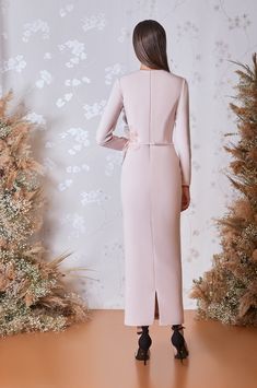 Description Blush Column, Long dress Fitted, Long Sleeves Closed neckline Crepe Dry Clean Made in Lebanon SKU op-5935 Jenny Packham Dresses, Cape Gown, Silhouette Dress, Long Sleeve Fitted Dress, Flare Gown, Ankle Length Dress, Dress Fitted, فستان سهرة, Jewel Neckline