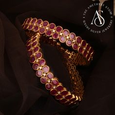 Buy 925 Sterling Silver Bangles | Antique Nakshi Kada | AMS Red Stone Bangles, Red Stone Jewelry, 1 Gram Gold Jewellery, Temple Jewelry Necklace, Joy Baby, Diamond Earrings Design, Choker Designs