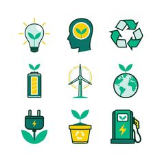 green energy icon set on white background