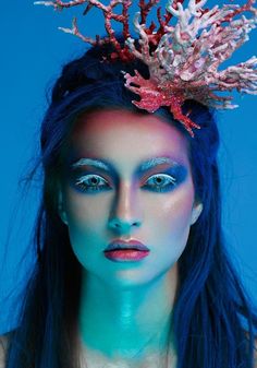 Underwater Headpiece, Coral Reef Makeup, Coral Headpiece, Ocean Makeup Looks, Underwater Makeup, Underwater Costume, Ocean Makeup