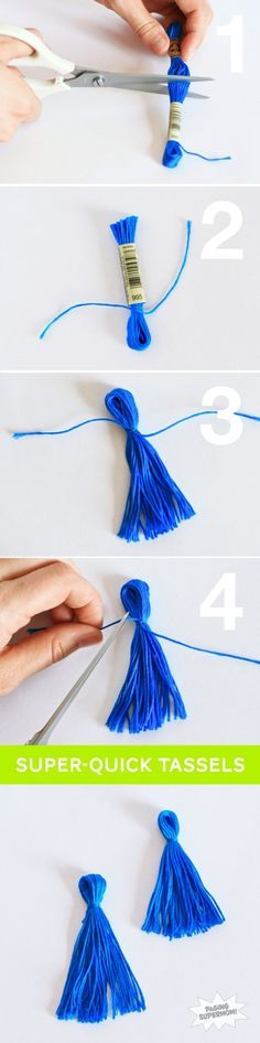 instructions to make tassels with yarn and scissors