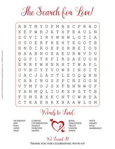 the word search for love is shown in red and white