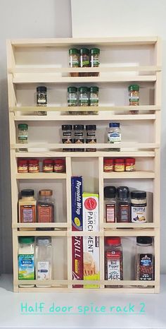 an open spice rack with spices on it