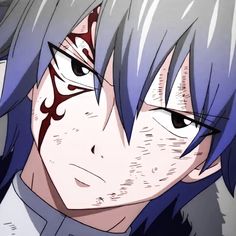 an anime character with grey hair and blue eyes