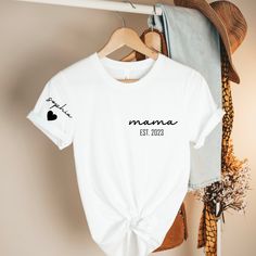 White Relaxed Fit T-shirt For Family Matching, White Graphic Tee For Family Events, White Graphic Tee For Family, Mother's Day Family Matching Crew Neck T-shirt, White Letter Print T-shirt For Gender Reveal, White Text Print T-shirt For Family, White Crew Neck Shirt For Family Occasions, White Crew Neck Shirt For Family, Mother's Day Tops With Text Print For Family